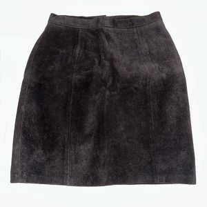 Vintage Genuine Leather Black High Waisted Suede Skirt